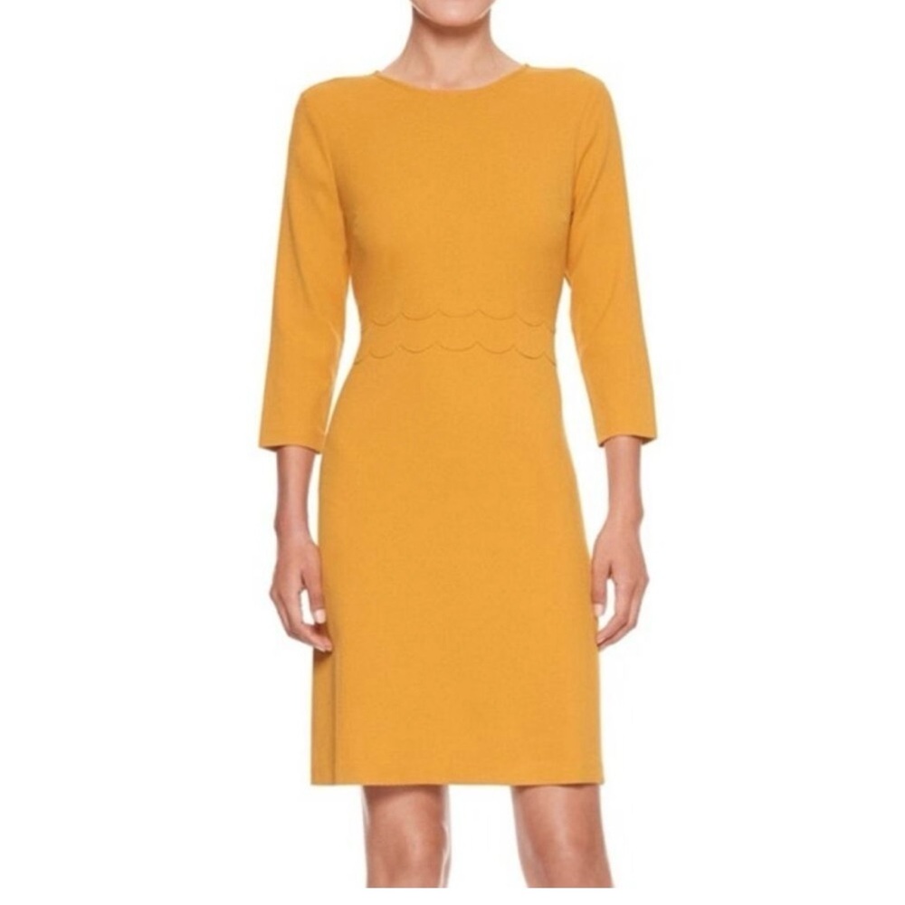 Banana Republic Mustard Scallop Sheath Long Sleeve Dress